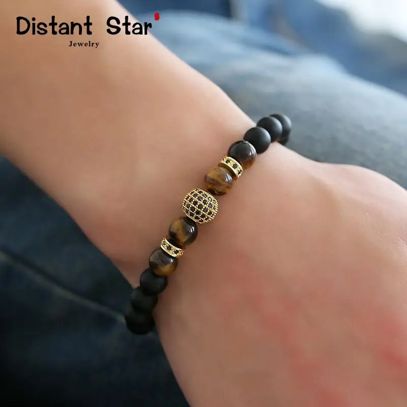 Новые мужские браслеты из натурального камня и вулканического лунный камень