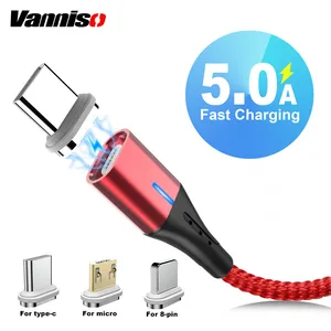 Кабель Vanniso 5A магнитный с разъемом USB (Micro USB Type-C) для зарядки и передачи данных для iPhone X, Samsung S8, Huawei Xiaomi Mi8 (2 м)