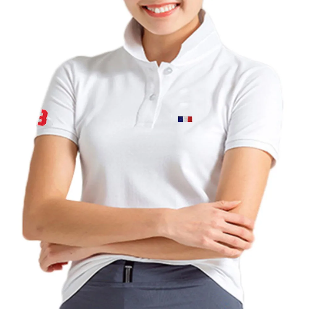 

INS Summer Women Short-Sleeved 100% Cotton 3 Embroidery Logo Slim Polo Shirts Fashion Button Placket Casual Lapel Polo Tops