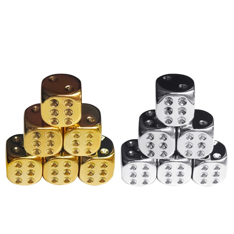 

6pcs 16mm Acrylic Dice 6 Sided Golden/Silver Plating Dices Casino Poker Game Bar Party Dice Children Board Game Toys
