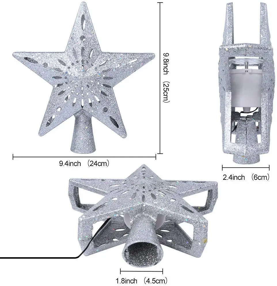 

3D Led light Hollow Star Christmas Tree Topper Projector Lighted Sparkling Star with Rotating Magic Cool White Snowflake