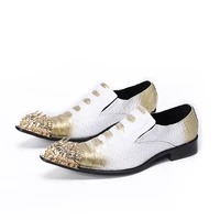 new british men height increasing shoes genuine leather snake skin print metal gold top mens prom banquet shoes flat oxford