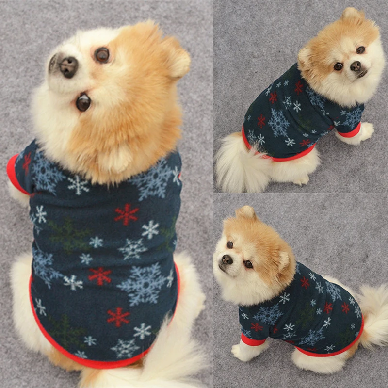 

Autumn Winter Thicken Fleece Dog Clothes Merry Christmas Print Dog Sweater With Plush Rim Puppy Dog Clothing Product Cat Costume