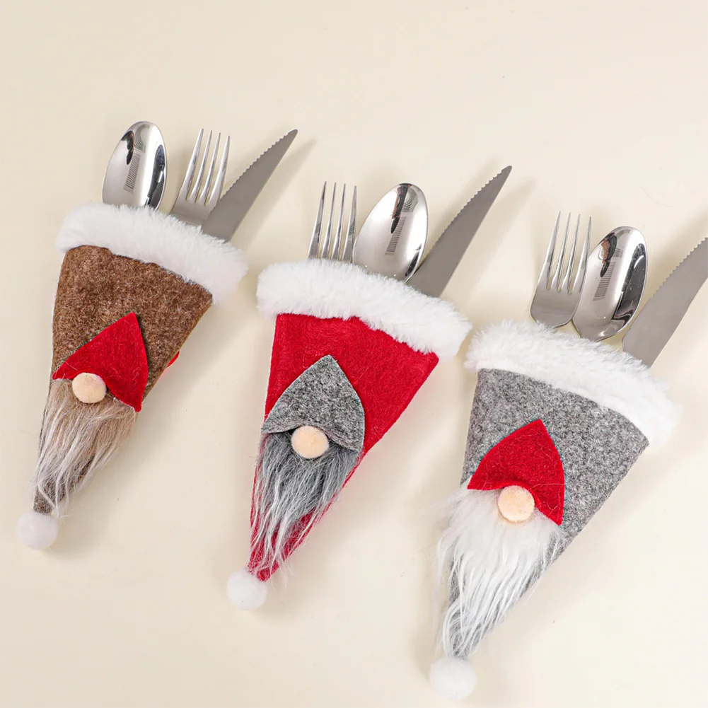 4 шт мультфильм Санта шведский гном Кепка Рождественский нож вилка мешки для