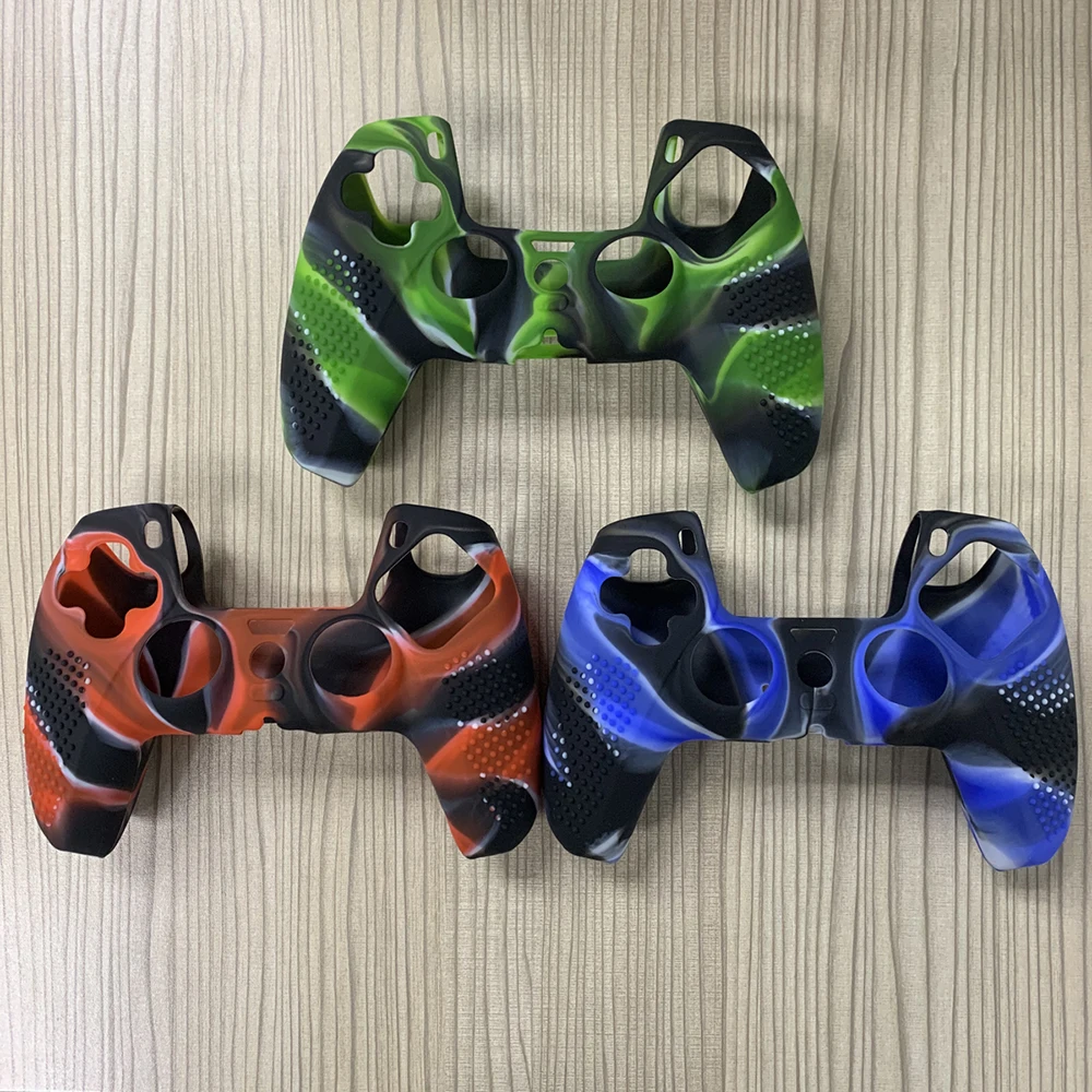 

For PS5 Controller Camouflage Skin Sticker Protective Decal Cover Soft Silicone Cover Case Gamepad Joystick Case with Grip Caps