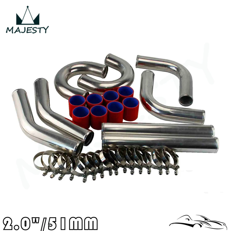 Турбо интеркулер труба 2 &quotХромированная алюминиевая + T-CLAMPS силиконовые шланги