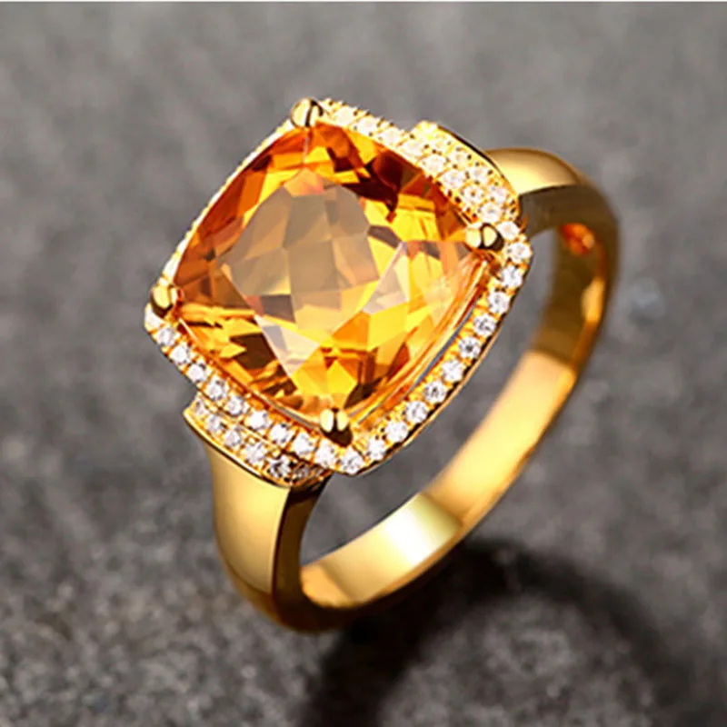 

2021 New Fashion High-end Square Zircon Temperament Yellow Crystal Adjustable Ring Gold Plated For Women Fine Jewelry Wholesale