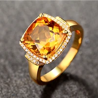 2021 new fashion high end square zircon temperament yellow crystal adjustable ring gold plated for women fine jewelry wholesale