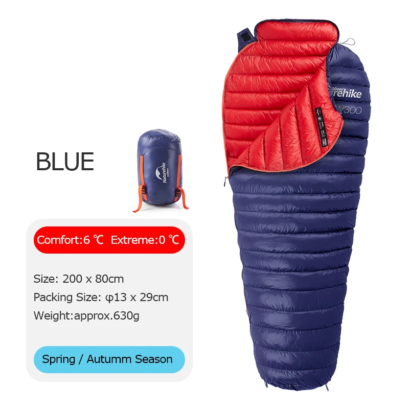 Naturehike NH18S300-D CW300 Легкий 90% белый гусиный пух спальный мешок 750 наполнение питания 3 сезона для кемпинга Пешие прогулки - Цвет: Синий