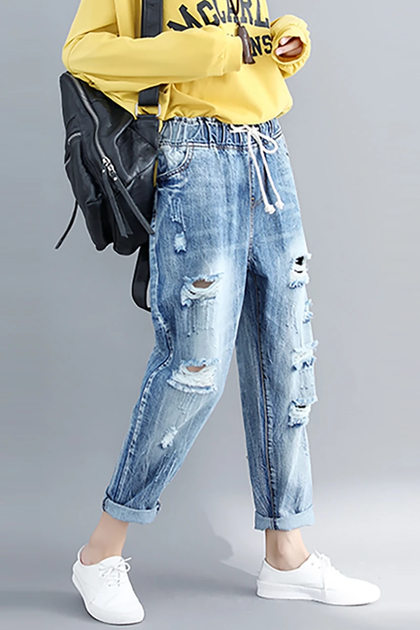 

Denim Harem Pants Women Summer Baggy Ripped Holes