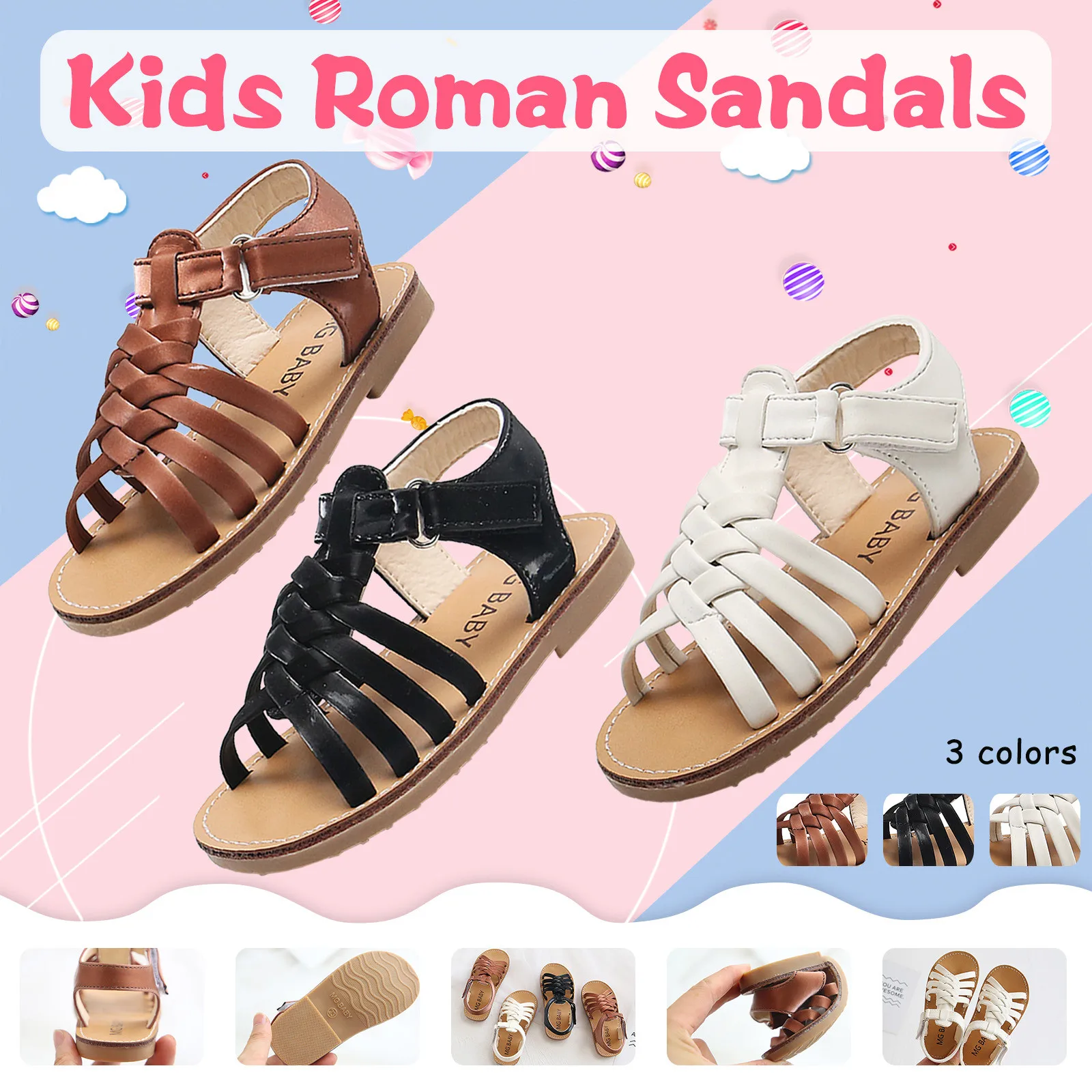 

Sandals Children Toddler Baby Girls Boys Crossed Strap Leather Shoes 2021 Summer Soft Soled Anti-Slip Beach Soft Bottom Sandals