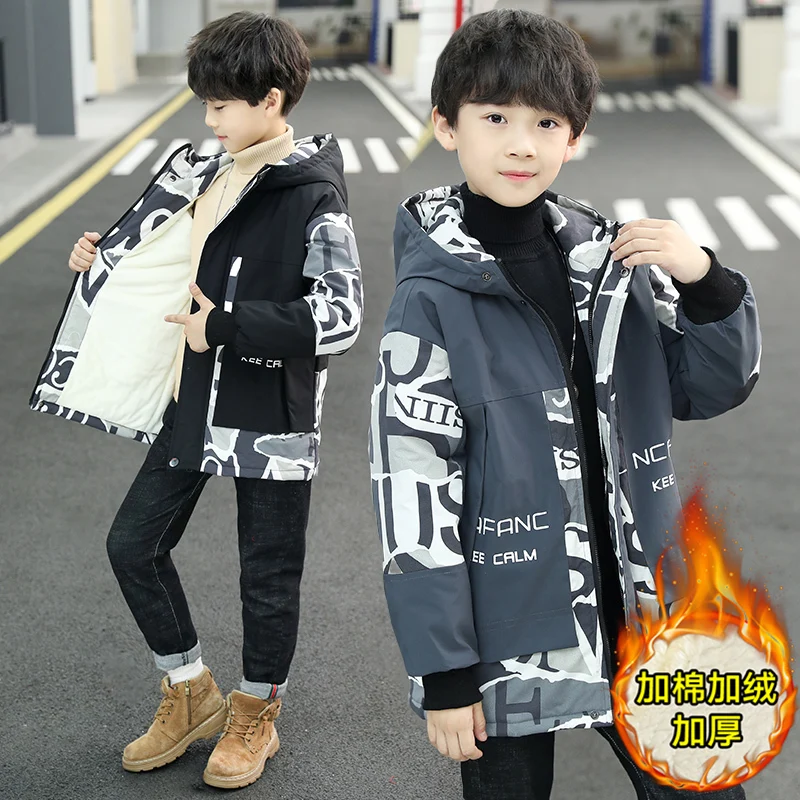 

Пальто зимнее из овечьей шерсти с капюшоном, для мальчиков 5-15 лет