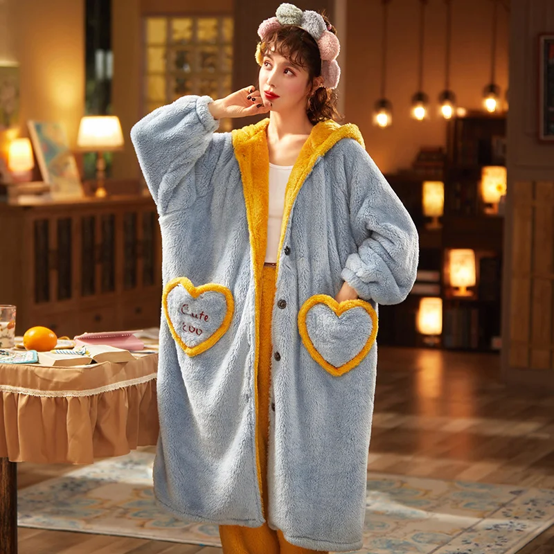 Women Sleepwear Winter Pyjamas Loose Version Plush Pajama set Intensification Nighty Plus Size XXL Medium Style Hooded Pajamas