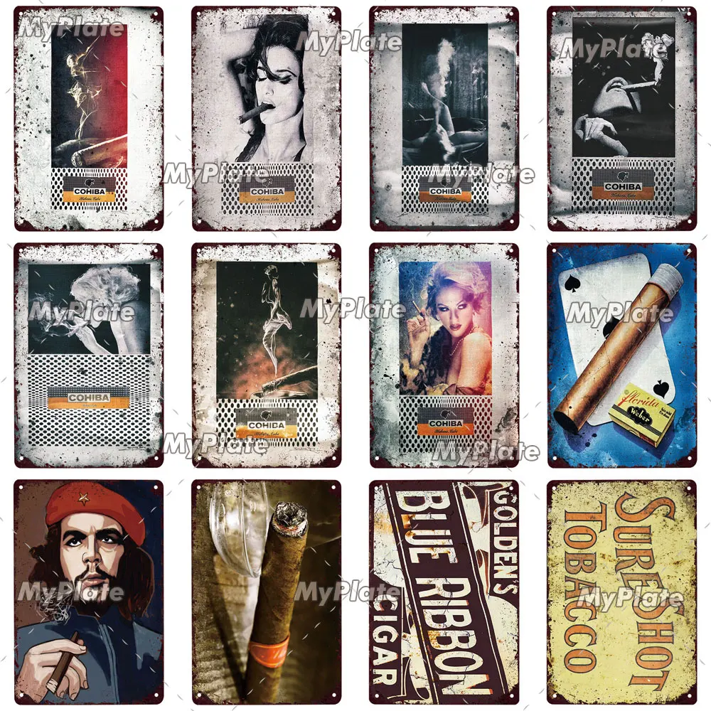 Металлический знак сигары винтажная Жестяная Табличка с надписью тарелка