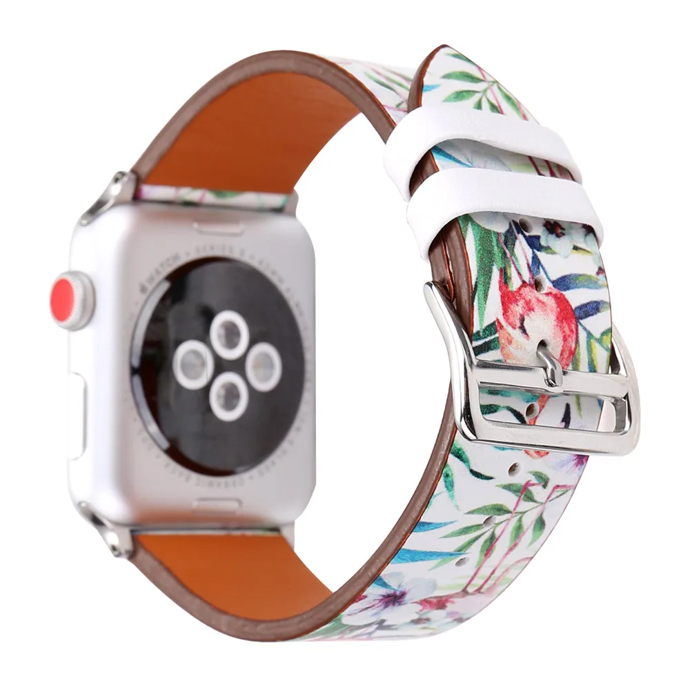 С цветочным принтом Кожаные Ремешки для наручных часов Apple Watch, версии 5/4/3/2/1 браслет полосы 44 мм 40 мм, 42 мм, 38 мм, версия для наручных часов iWatch, 4 аксессуары