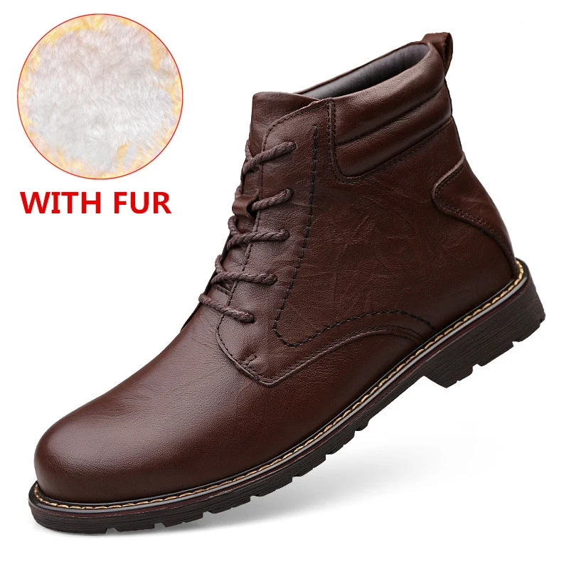 BROWN FUR Мужские модные ботильоны на шнуровке; Плюшевые мужские ботинки высокого качества в британском стиле с мехом; теплые зимние ботинки; мужские ботинки; большие размеры 47 a4 - Цвет: BROWN FUR