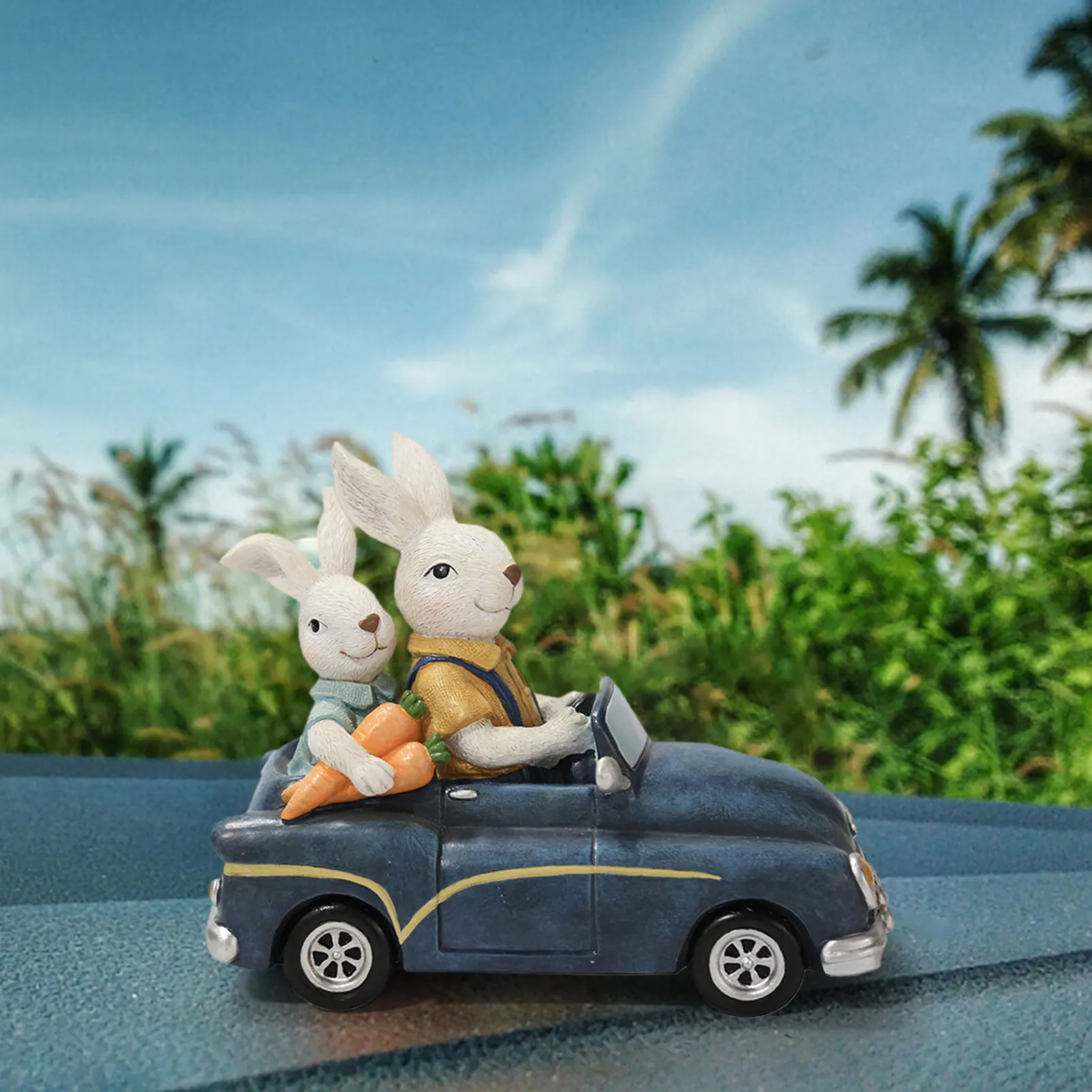 

Easter Decoration Bunny Father Son Driving Exquisite Resin Crafts