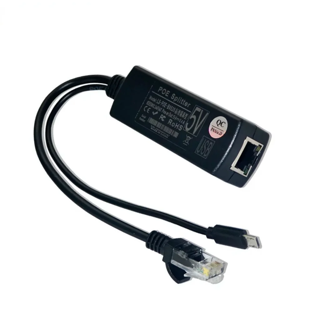 

2.5KV Anti-interference Power Over Ethernet 48V To 5V 2.4A 12W Active POE Splitter Micro USB Plug for Raspberry Pi CCTV