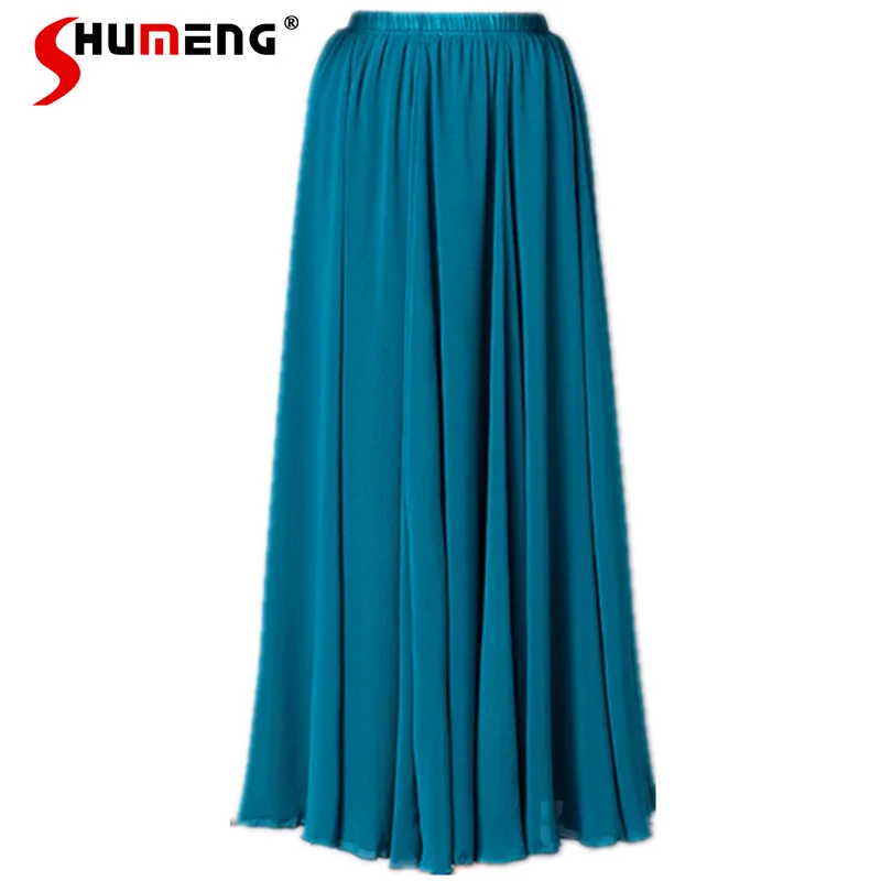 

Женская шифоновая юбка-макси для танцев, длинная трапециевидная юбка А-силуэта, однотонная пляжная юбка для отдыха, весна-лето 2021