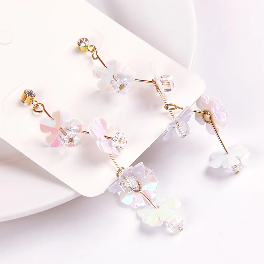 2019 корейские милые длинные Подвесные серьги в форме розового цветка из ткани