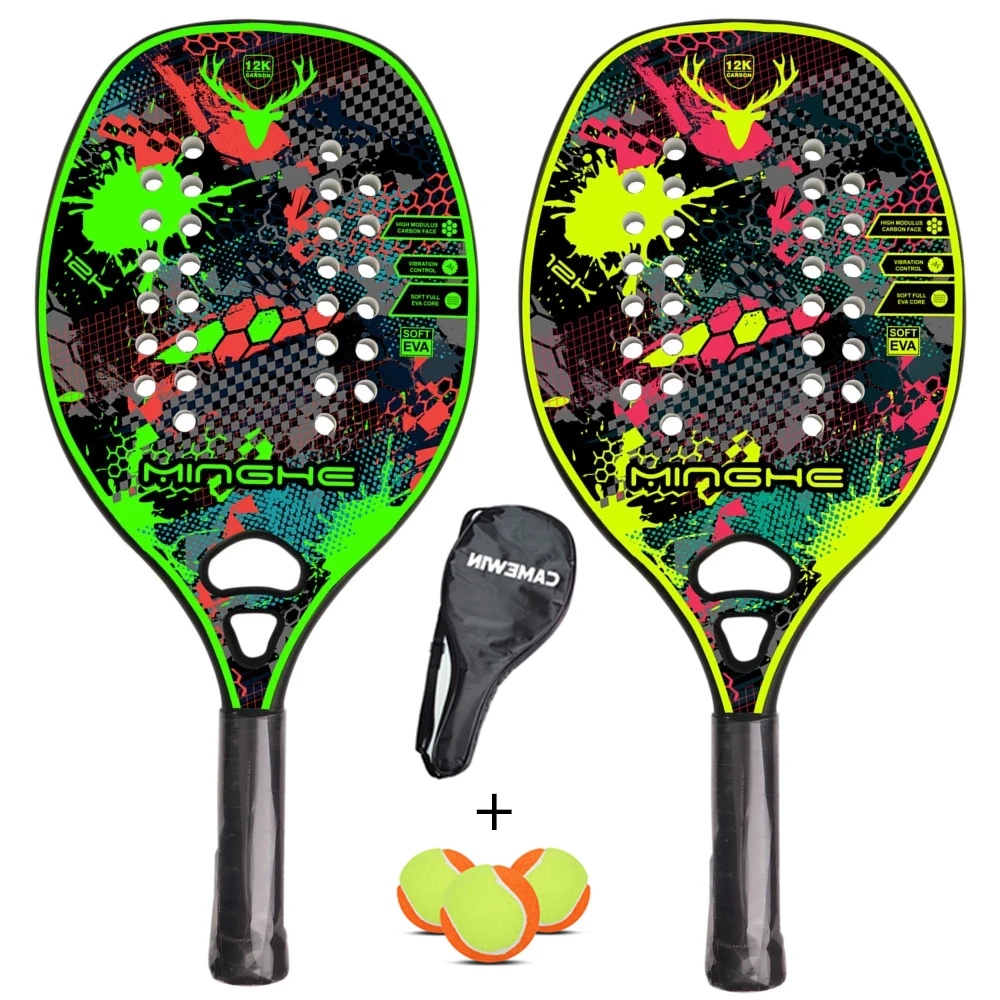 

2021 new professional 12k carbon fiber beach tennis racket soft eva face racket adult tennis equipment