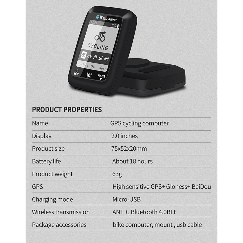 

WEST BIKING GPS Bike Computer Wireless Speeeter Waterproof Road Bike MTB Bicycle Bluetooth ANT+ Backlight Cycling Computers