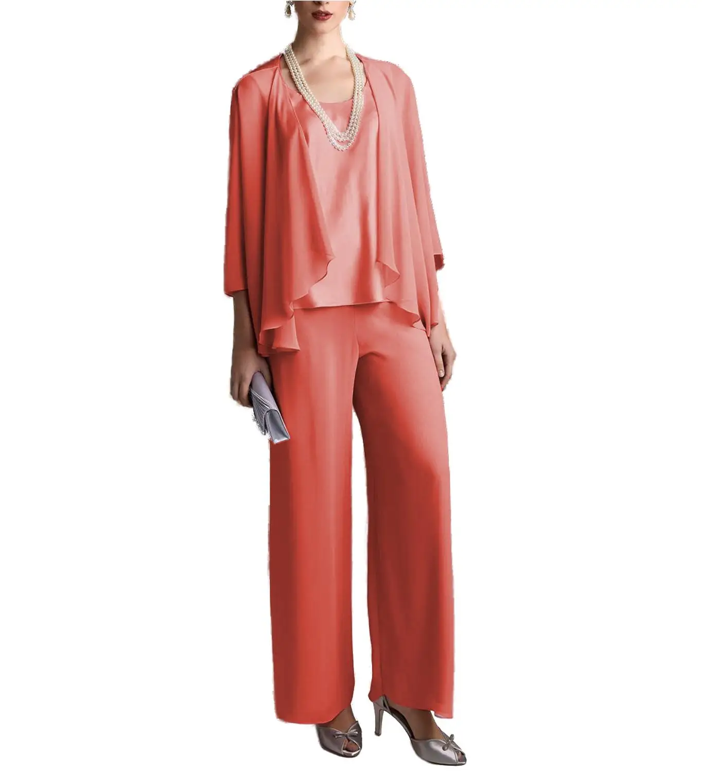 Торжественное элегантное шифоновое атласное платье для матери невесты брючный