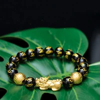 natural stone 3d shajin six word mantra pixiu bracelet symphony gold transfer bead obsidian agate bracelet couple bracelet