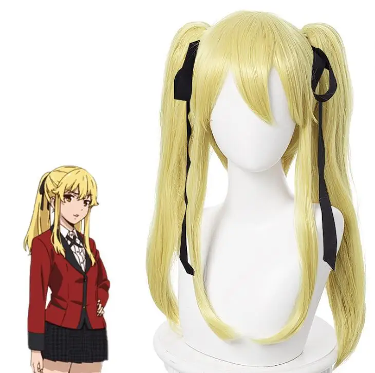 

Women Wigs Kakegurui Compulsive Gambler Meari Saotome Mary Golden Ponytails Wig Cosplay Costume Heat Resistant Synthetic Hair