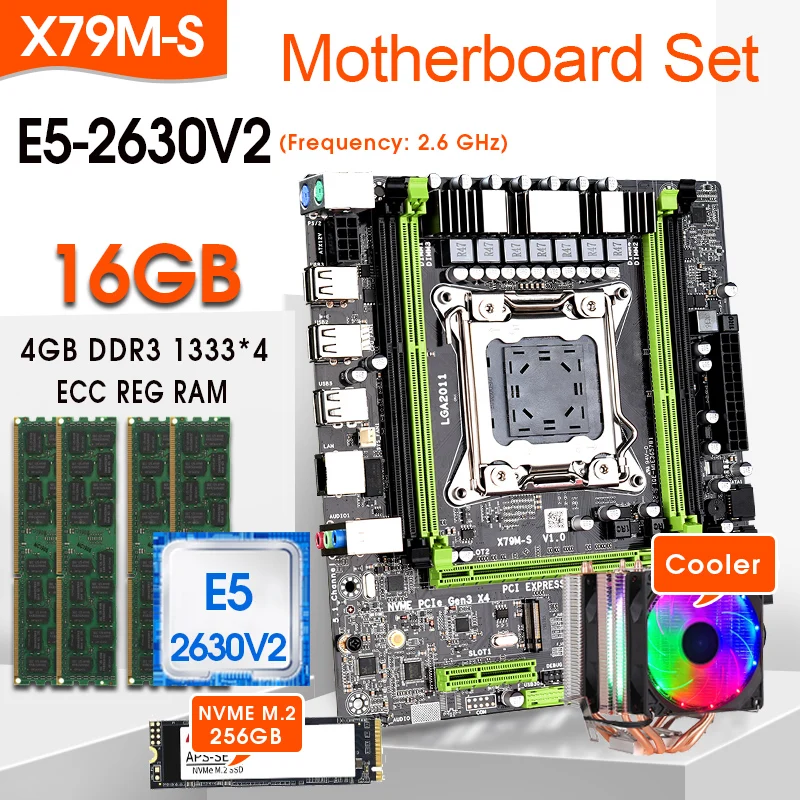 Материнская плата JINGSHA X79 LGA2011 E5 2630 V2 CPU 4 шт. x ГБ = 16 Гб DDR3 1333 МГц память ECC REG 256 M.2 SSD с