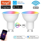 Умсветильник светодиодные лампы Moes Tuya GU10 с Wi-Fi, приглушаемые светильники с дистанционным управлением, работает с Alexa Google Home, RGBCW, 5 Вт
