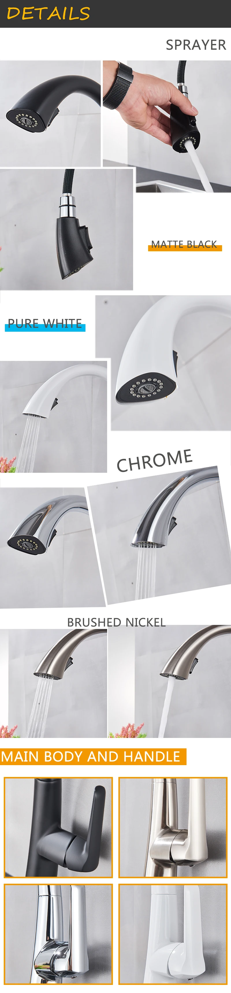 Matte Black Pull Out Kitchen Faucet Chrome 360 degree rotating Elegant Kitchen Sink Faucets Dual water modes Hot Cold Mixer Tap