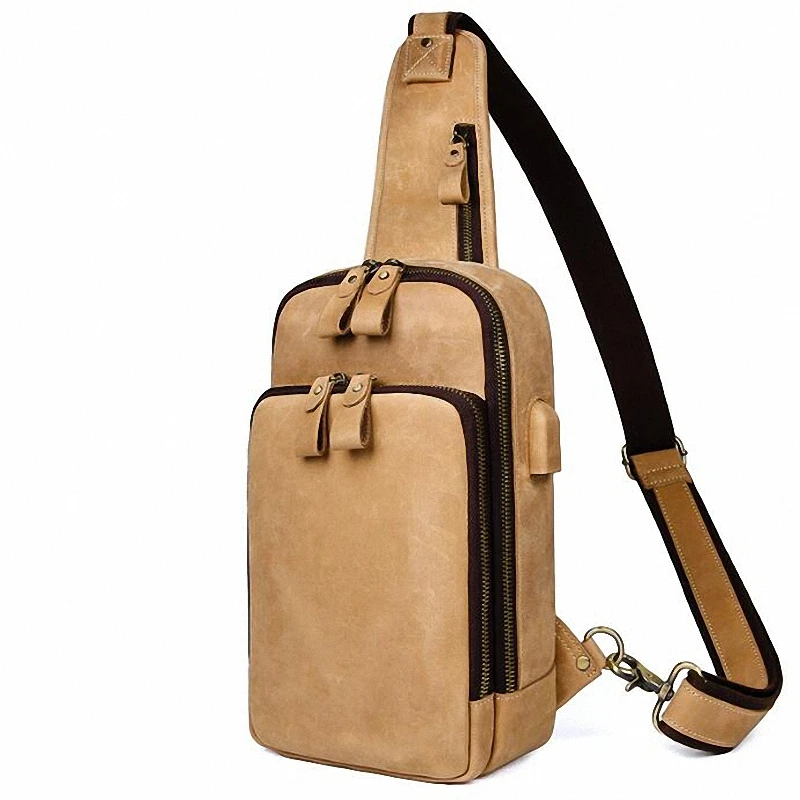 Quality Men Crazy Horse Leather Casual Waist Pack Chest Bag Design Sling Bag One Shoulder Bag Crossbody Bag For Male