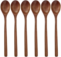 6 pieces wooden spoons 9 inch wood soup for eating mixing stirring long handle with japanese style kitchen utensil