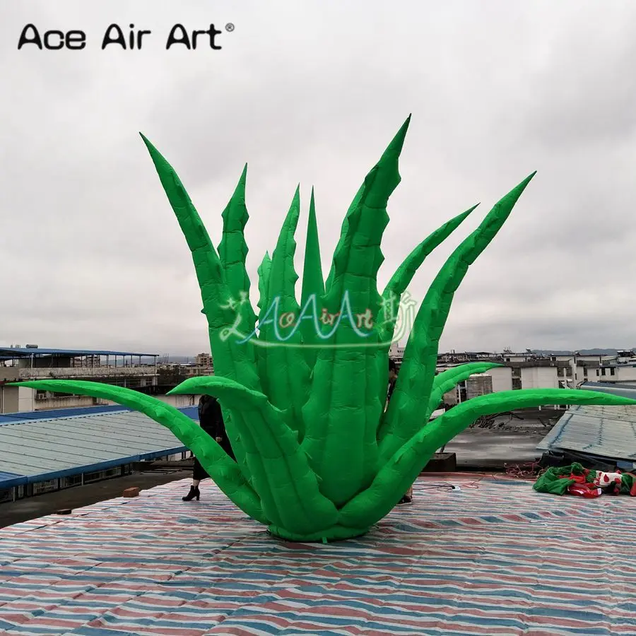 

5m Diameter Giant Plant Model Inflatable Aloe Replica Vivid Green Leaves for Advertising and Decoration