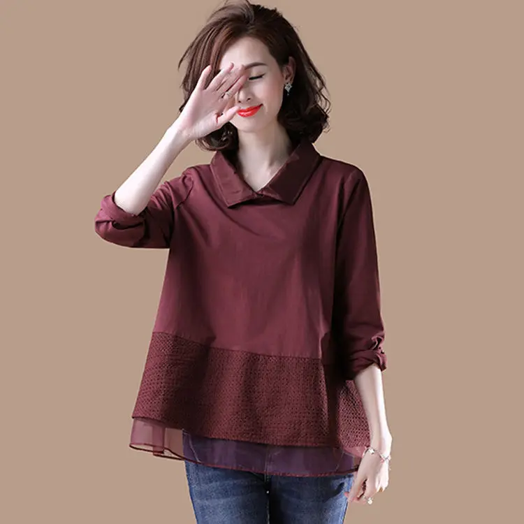 

2021 New Spring Autumn Women Mesh Solid Blouse Female Long Sleeve Korea Style Elegant Fashion Plus Size M-4xl Shirt Q88