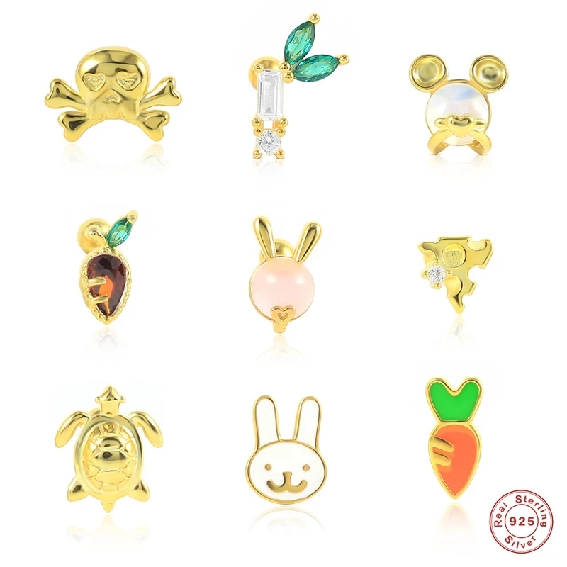 

Симпатичные серьги-гвоздики из 925 пробы серебра кролик с морковкой пробы, 1 шт., в форме черепа, черепахи, сыра, пирсинга хрящей