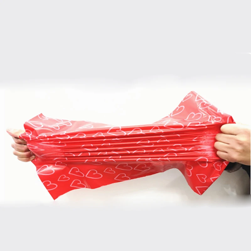100 шт./лот полиэтиленовые пакеты с принтом в форме красного сердца пластиковые