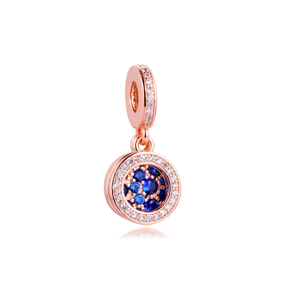 

925 Sterling Silver 2020 New Sparkling Blue Disc Double Dangle Charm Beads for Women Jewelry Making Fits CKK Bracelet Kralen