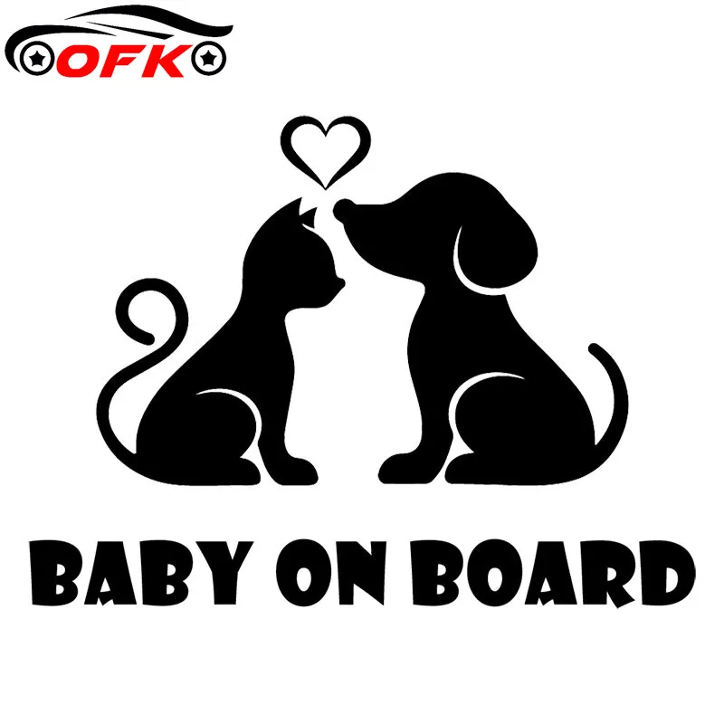 

New Cat And Dog Pet Love Creative Trunk Decal BABY ON BOARD Fashion Car Sticker 17.2*12.7CM
