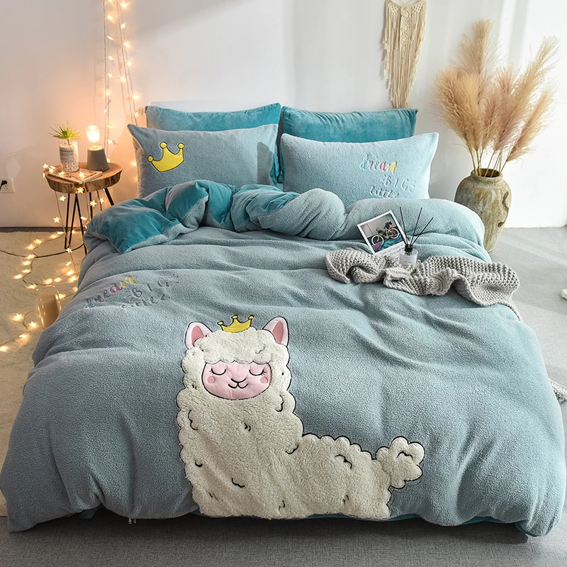 Новый мультяшный Альпака свинка слон вышивка бархатный Детский Комплект