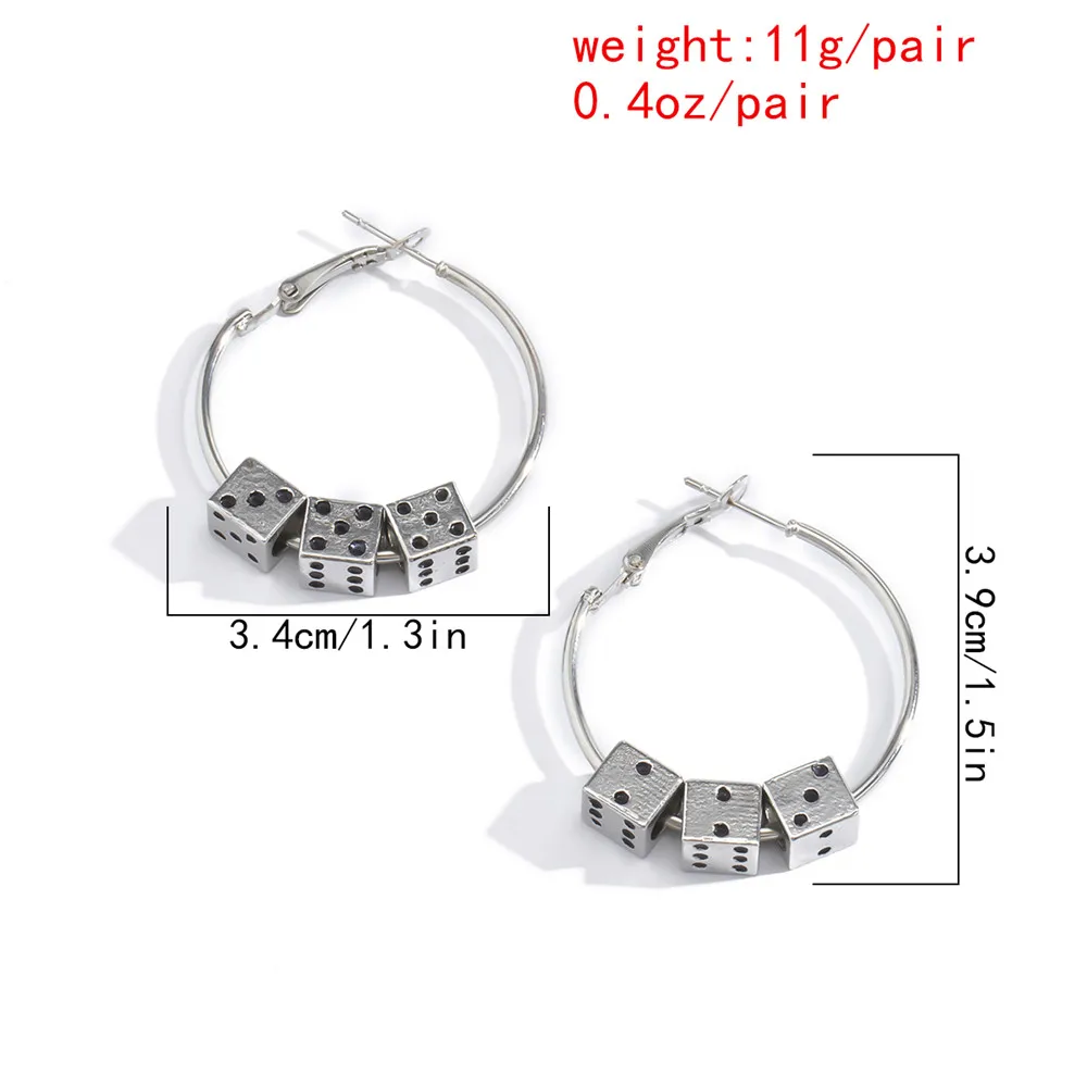 

Cosysail Personality Dice Metal Hoop Earrings for Women Girl Harajuku Hip Hop Punk Funny Unique Geometric Earrings Charm Jewelry