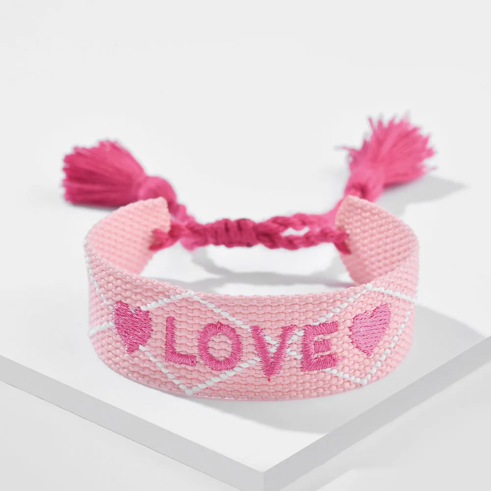 

Summer Bohemia Jewelry Handmade Weave Cotton Letter Wrap Bracelets New Fashion Tassel Women Bracelet Bangle 2021