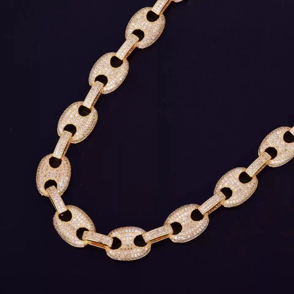 

12MM Gold Color Men's Cuban Link Chain Bracelet Men's Hip hop Jewelry Copper Material Iced Cubic Zircon Chain Bracelet 8"
