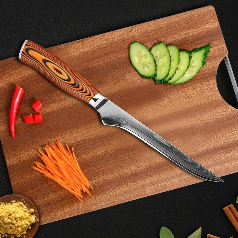 Кухонный нож из дамасской стали шеф-повар с лазерным узором для мяса мясника