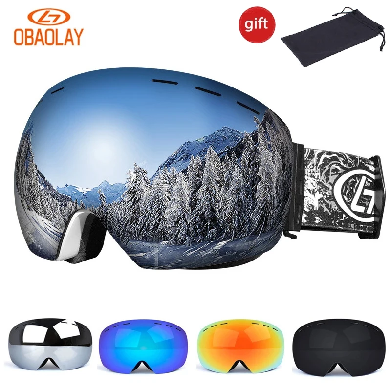 

Лыжные очки OBAOLAY UV400, незапотевающие лыжные очки, двухслойные лыжные очки, очки для скейтборда, снегохода, сноуборда