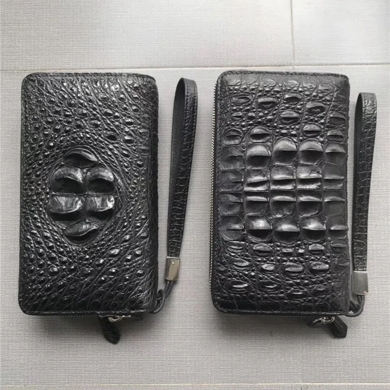 Otantik gerçek timsah derisi işadamları bileklik debriyaj çanta kart sahipleri hakiki timsah deri erkek büyük telefon cüzdan