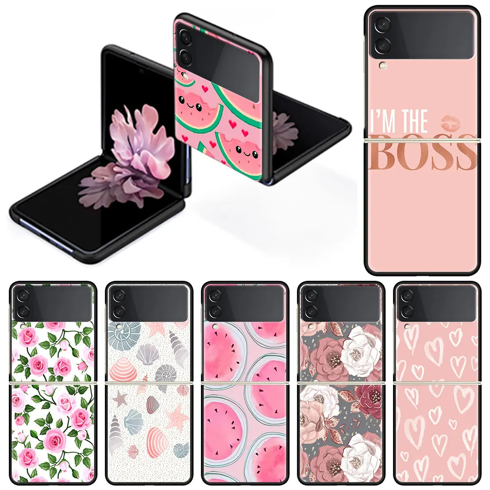 

Luxury Case for Samsung Z Flip 3 Phone Cover Shockproof Hard Silicone Funda Cute Pattern Capas Pink Pattern