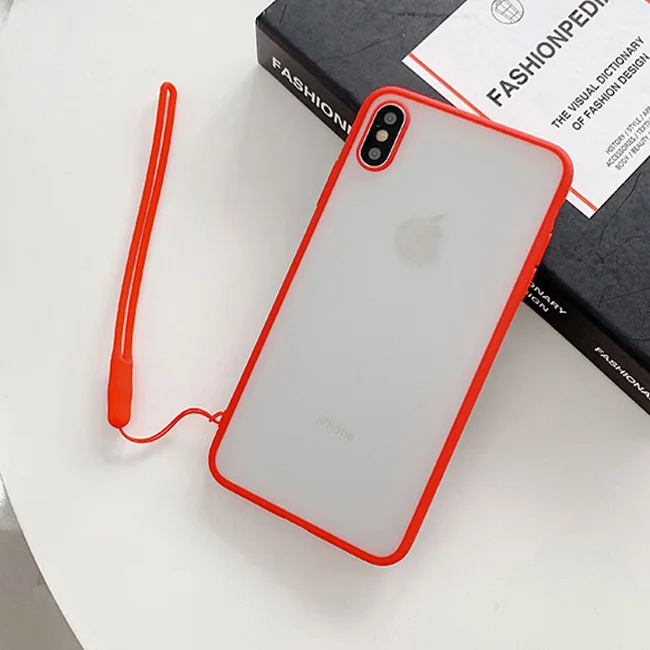 Красный Отсутствие Карамельный цвет матовый пара чехол для iphone X XS Max XR Чехлы для iphone 7 8 6 6S P lus крышка с ремешок для запястья - Цвет: Красный