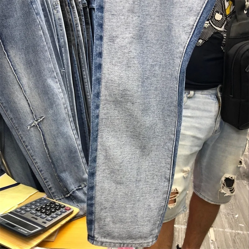 SHENGPALAE 2021 Новые контрастные цвета весна сплит соединение Высокая талия прямые